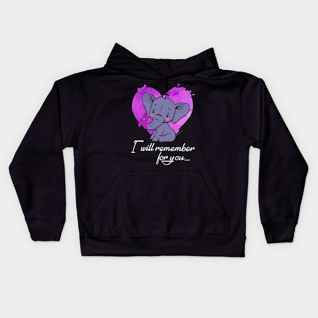 I Will Remember For You Elephant Alzheimers Awareness Peach Ribbon Warrior Kids Hoodie by celsaclaudio506
